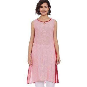 Aurelia Kurta XXL Sleeveless Red & White Indian Attire 100% Viscose Keyhole